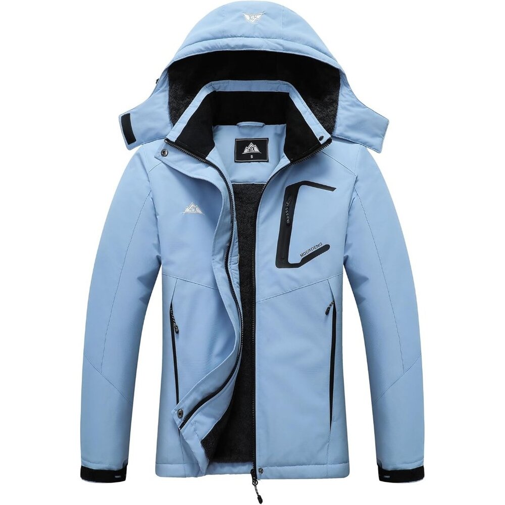 Women's Denim Blue Snowboarding Ski Jacket Coat Waterproof Winter Hooded Warm